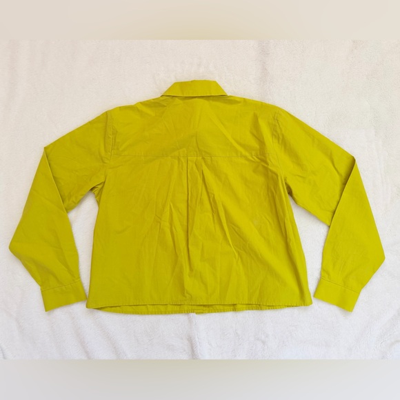 Eileen Fisher Organic Cotton Poplin Collar Short Shirt - Size Small - Chartreuse - Picture 9 of 14
